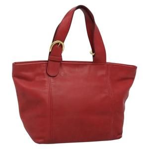 Coach Hand Bag Leather Red Gold Auth am8822